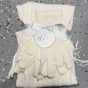 New York & Company Ivory Knit Gloves and Scarf Set